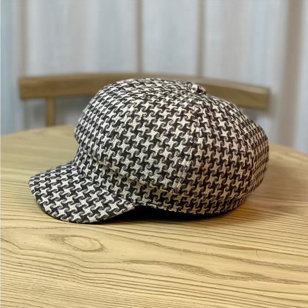 Houndstooth Pattern Newsboy Hat. Adjustable. Blac… - image 2